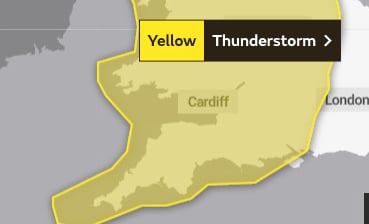 The Met Office has issued a Yellow Warning of thunder fior Monday, Augst 15.
Picture: Met Office