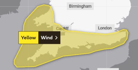 A map showing the area likely to be affected by of the updated Yellow Warning of swathes of strong winds.
Picture: Met Office (11-4-23)