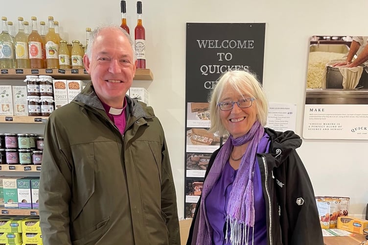 The Rt Rev Robert Atwell with Mary Quicke, Managing Director of Quicke’s Cheese at Newton St Cyres.