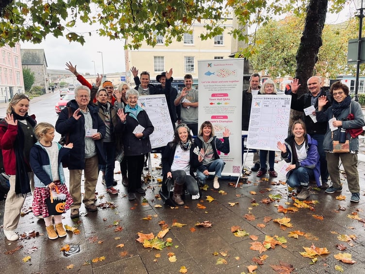 South Devon Primary campaigning with their Democracy meter in Totnes