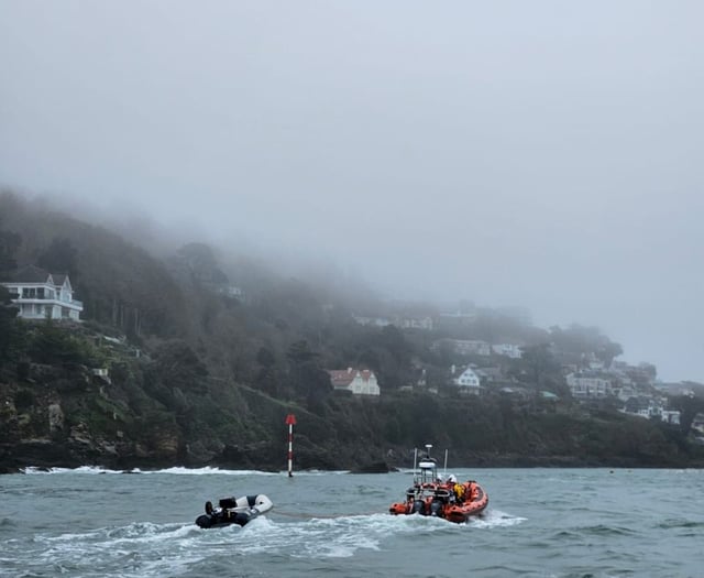 Salcombe RNLI rescue children,  adults and a dog from capsized RIB