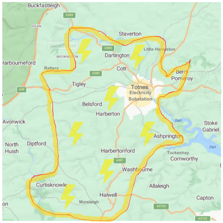 ELT Totnes Substation Area Map w Electricity