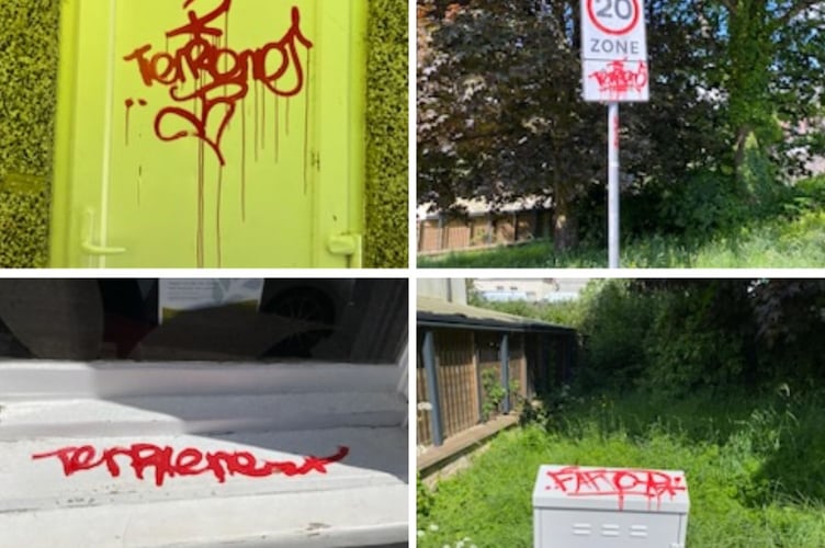 Some of the graffiti appear to have the same tags