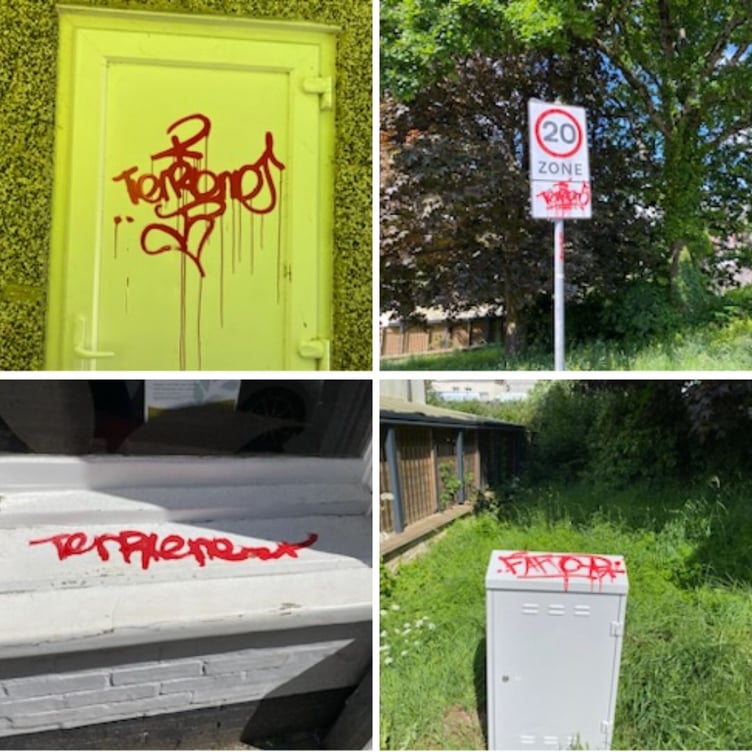 Some of the graffiti appear to have the same tags