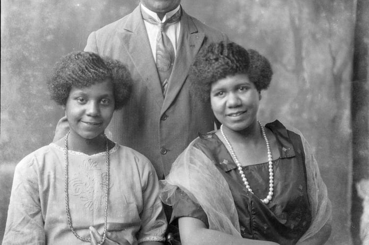 Studio Portrait of three people, brother and two sisters - all three Identified L to R: Clementine Augusta Rodgers, George Albert Jarvis Rodgers, Letitia Ephalita Rodgers.  Dated c.1928.  