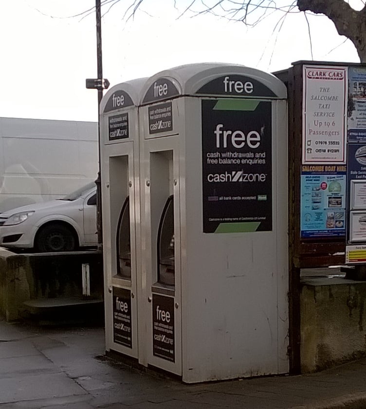 Phone boxes and ATMs in Fore Street, Salcombe