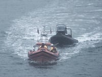 Stricken rib towed back to safety