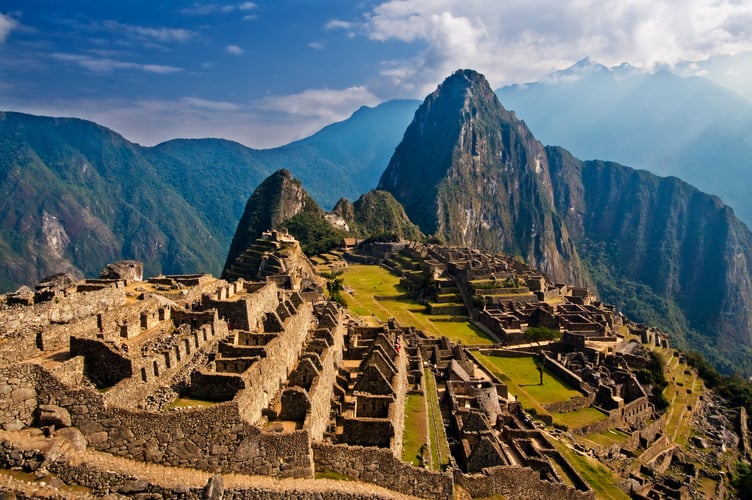 The Inca citadel is located at the top of a mountain ridge, 2,430 metres (almost 8,000 feet) above sea level
