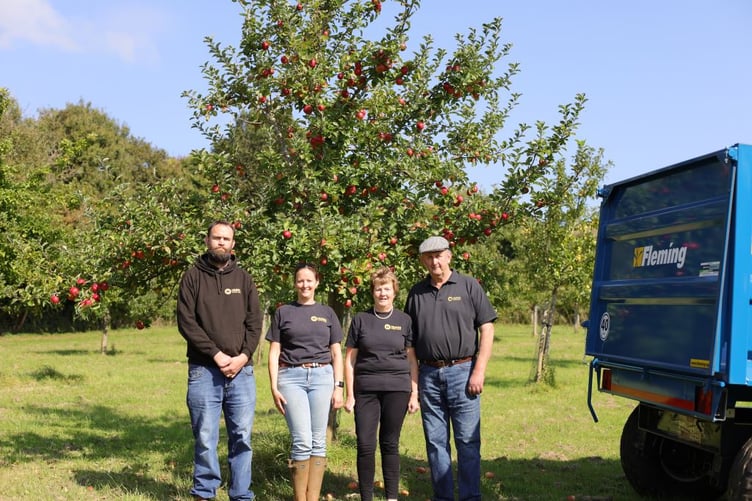 The Hunt family in the orchard – from left to right: Richard, Annette, Christine and Roger