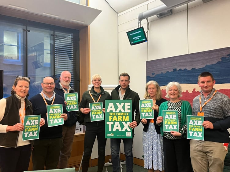 South Devon MP Caroline Voaden (2nd from right) met with local farmers last week, demanding the government ditch its tax plans, which will come into effect from April 2026