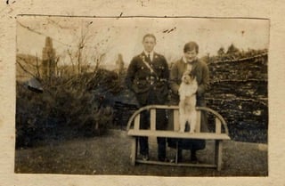 Sir William Adam Duncan Twysden with his sister and a small dog. He is wearing marine’s uniform during WWII.