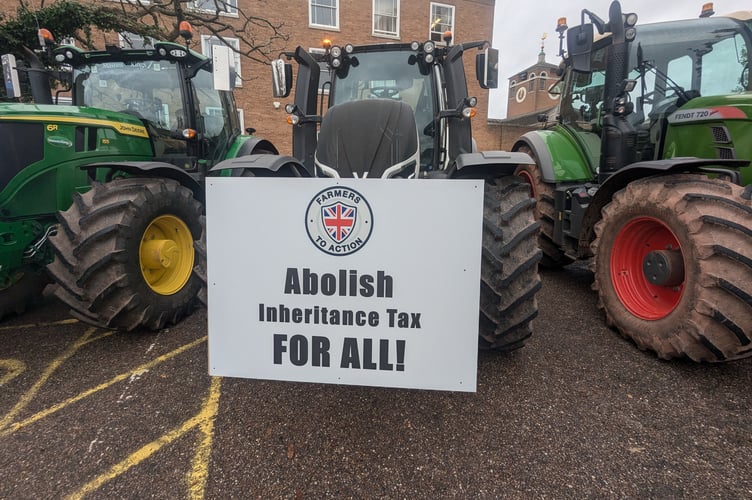 Farmers park their tractors at County Hall