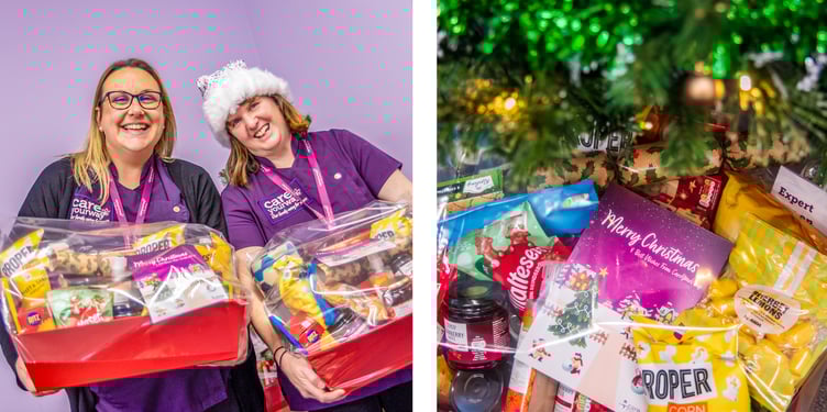 Team members Ellie & Aileen preparing the finished hampers.
