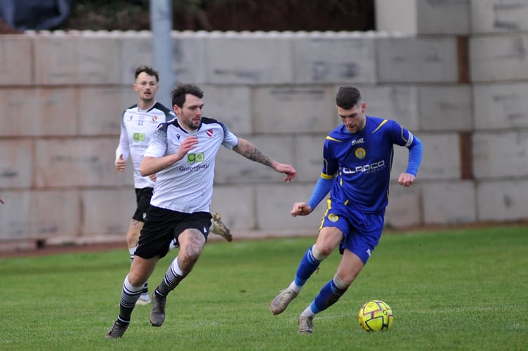 Football. South West Peninsula League: Walter C Parson League Cup/ Teignmouth AFC versus Okehampton Agyle. Match went Argyle's way with a 5-4 win.