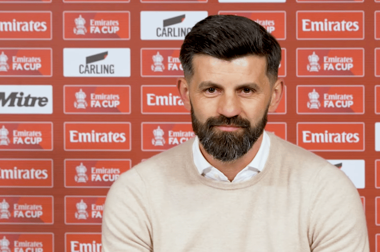 Plymouth Argyle head coach Miron Muslic addresses the media following his side's FA Cup exit at the hands of Manchester City