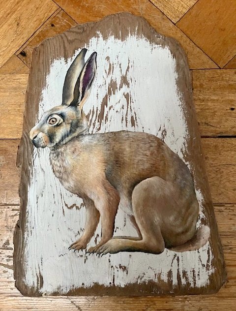 Hilary Cartwright, painting on driftwood
