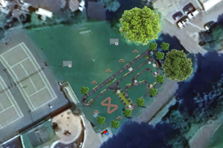 An aerial view of a pump track 