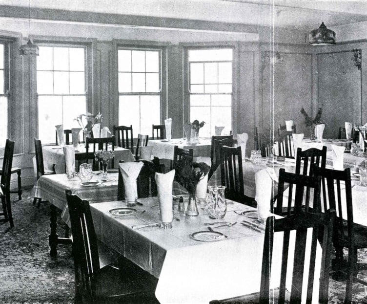 Trouts Hotel at Hallsands, run by two sisters Patience and Ella Trout. Dining room of the hotel.