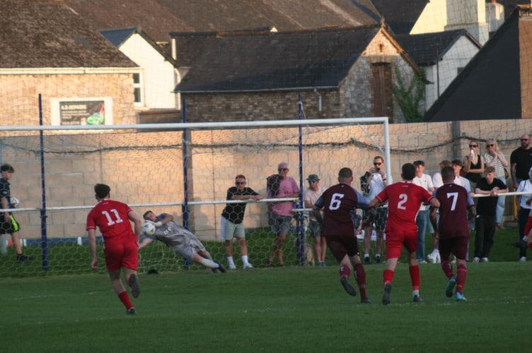 Waldon keeper saves a Kelsey Leech penalty