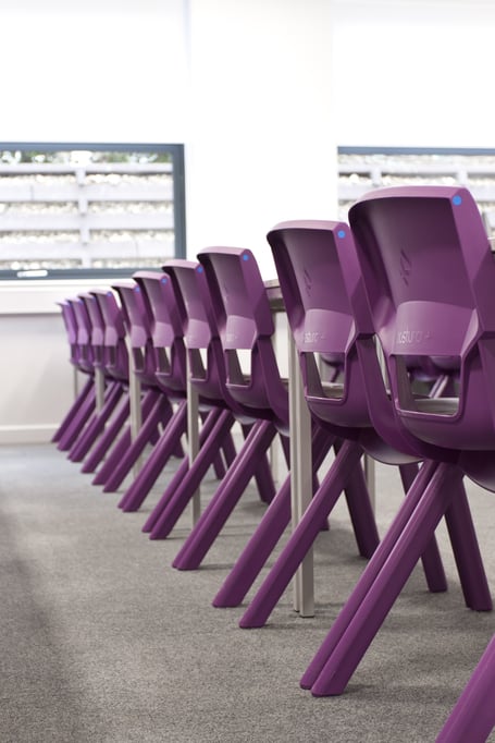 classroom with purple chairs - Pixabay