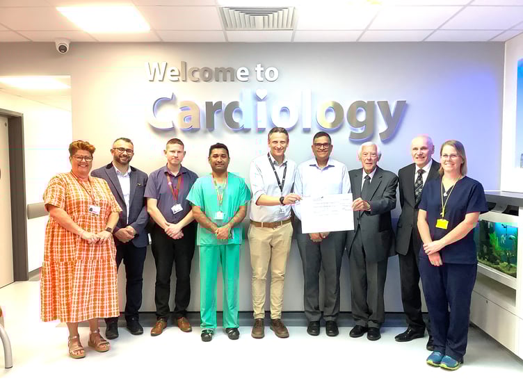 Devonshire Freemasons present cheque to The Department of Cardiology at Derriford Hospital