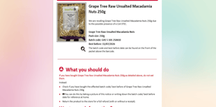 Grape Tree Nuts E. Coli Alert