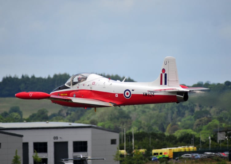 Riviera Air Show. Exeter Airport was used as a staging airfield for many of the aircraft taking part. Low pass by the Jet Provost