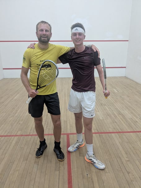 Squash finalists Charlie Kellagher (left) and Jasper Stevens