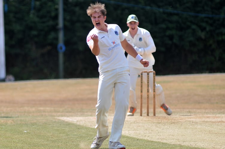 Devon Cricket League C Division West. Ashburton 1st XI versus Cornwood 2nd XI. Ashburton bowler Jack Warren celebrates another Cornwood wicket gone
Cornwood won the toss and elected to batmaking 142 all out after 40.2 overs. Ashbuton took to the crease after tea and in 27 overs made 145/4 which gave them a six wicket win