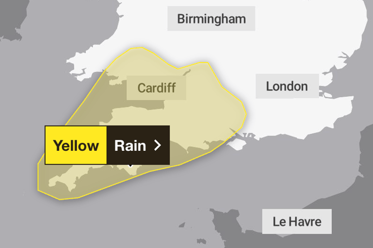 Yellow weather warning for rain on Wednesday 3 September