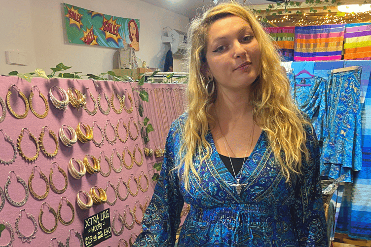 Rosie Sage in her Totnes boutique, Fayre Trade Fairy.