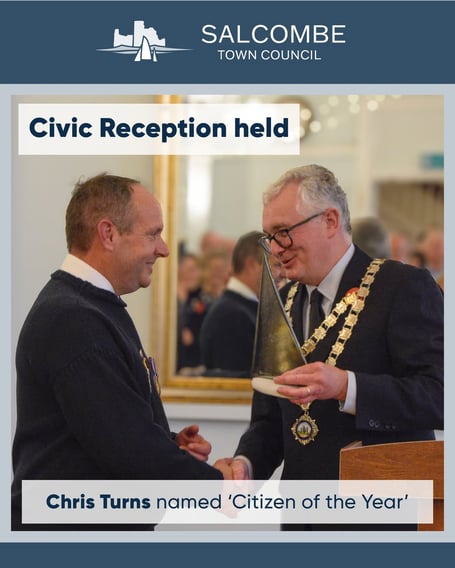 Chris Turns receives his Citizen of the Year Award from Mayor Cllr Jasper Evans