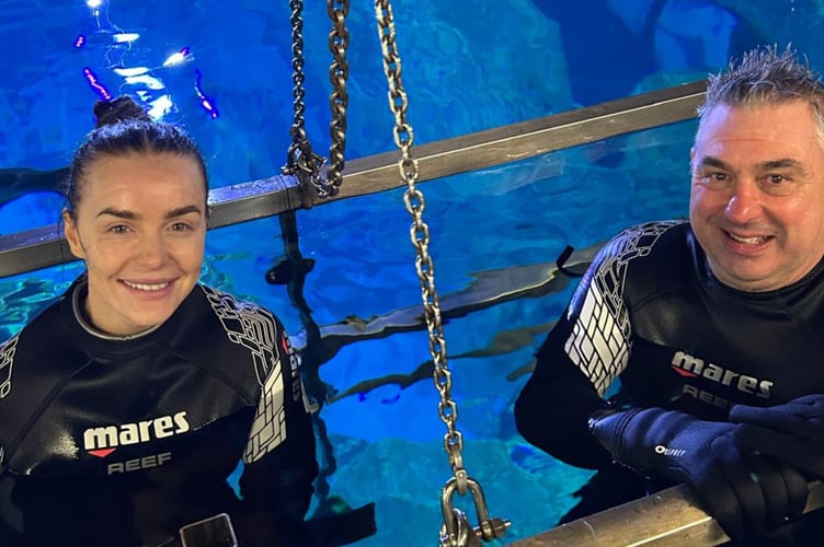 Aimee Green and Chief Constable James Vaughan ready to snorkel with sharks for Luna's Fund.