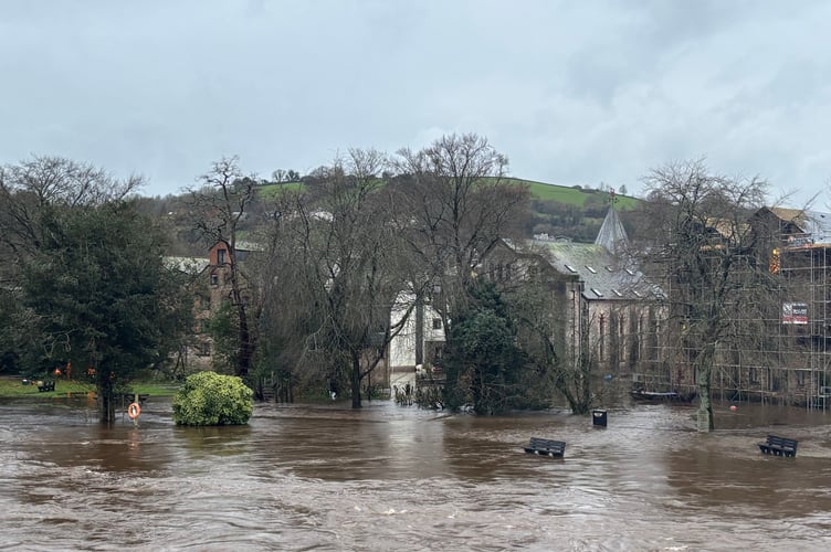 Totnes flooding after Storm Bram.