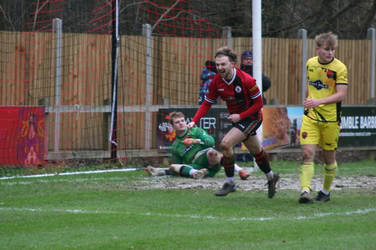 Cal Leech wheels away in celebration against Stoke Gabriel.
