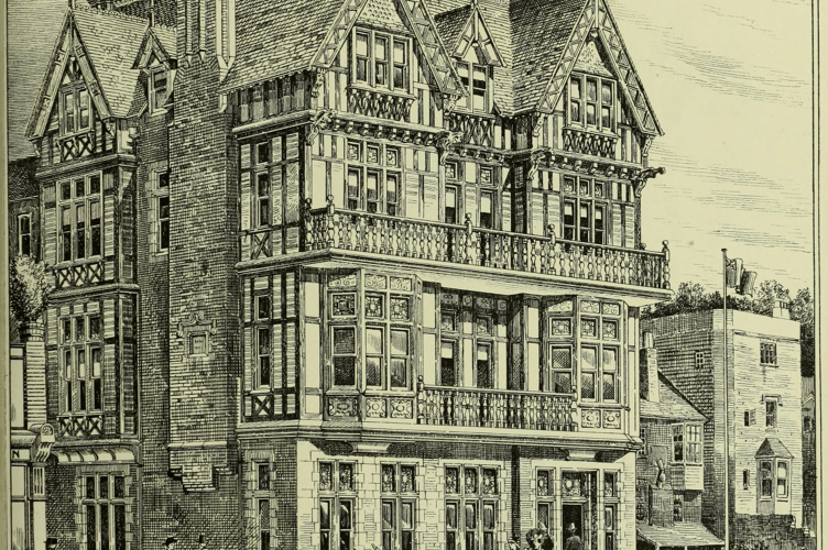 Raleigh Temperance Hotel, Dartmouth line drawing from the 19th century. 