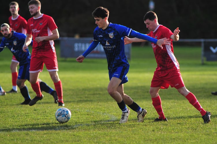 South Devon Football League Premier Division. Match action from Kingsteignton Athletic  versus Totnes & Dartington SC. A 2-1 home win for The Rams