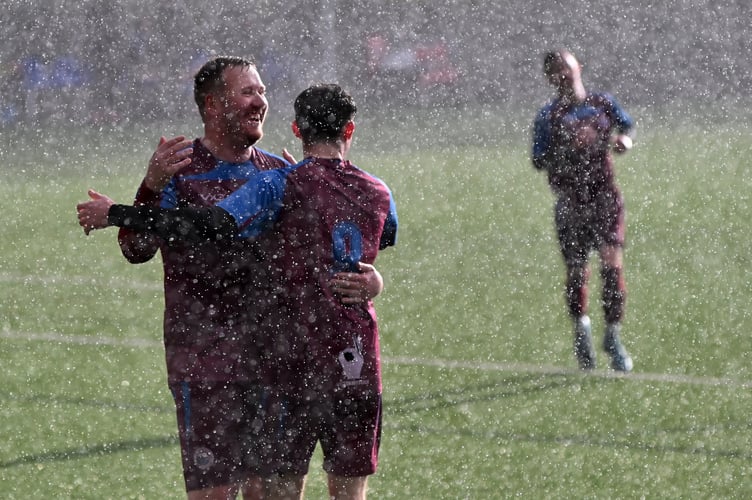 South Devon Football League Division 2. Match action from Paignton Saints 2nds versus Paignton Villa  2nds in one of the handful of games that took place on Saturday. Villa took the win by 4 goals to 3.