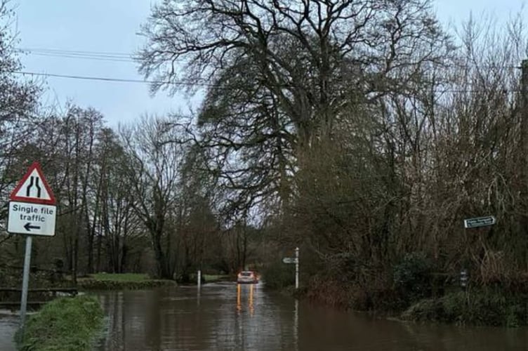 A flood caused by Storm Chandra today in Devon is one of many which have led to police to warn against travelling in Exeter, East and Mid Devon due to widespread flooding causing travel disruption today. Picture by BBC Devon.