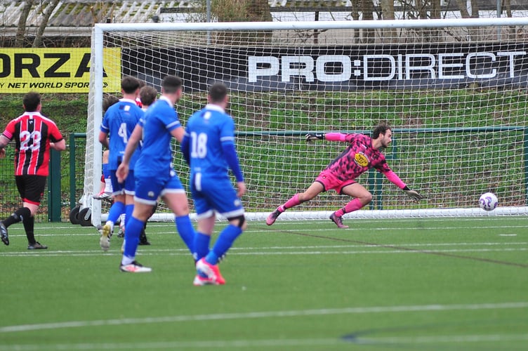 South Devon Football League Division 2. Match action from Paignton Saints 2nds versus East Allington United 2nds. A 4-1 win for Saints over their visitors from the  South Hams