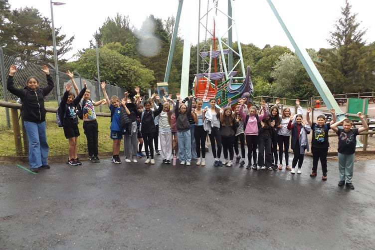 The pupils enjoying their visit to Woodlands Family Theme Park