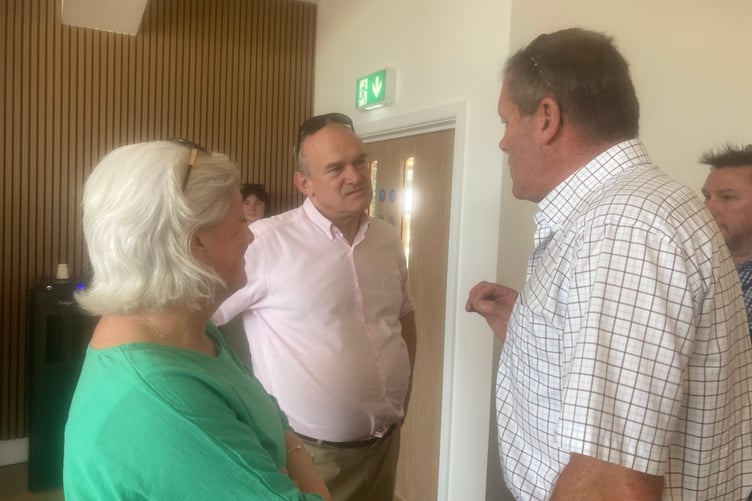 L to R: Caroline Voaden MP, Lib Dem Leader Ed Davey MP and farmer Ian Dennis